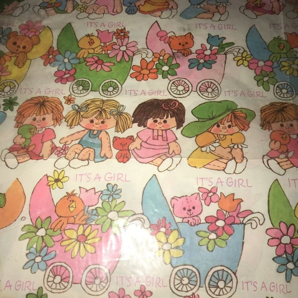 Vintage‎ MCM Baby Girl Gift Wrap Rust Craft 2 New Sheets 20